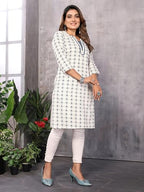 Rangita White Rayon Knee Length Printed Straight Kurti | Kurta For Women