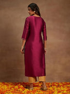 Libas Purple Embroidered Silk Straight Kurti