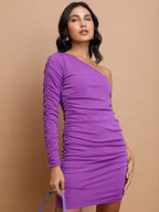 Ketch WomenS Cotton Blend One Shoulder Bodycon Dress Above The Knee Khj6000528_Purple