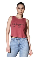 Leriya Fashion Tops For Women | Ribbed Blessed Printed Western Sleeveless Regular Fit Tank Crop Tops For Girls | Casual | Colleg