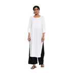 Fabindia Women Block Printed Long Kurta Cotton_S White