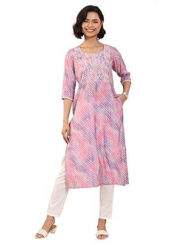 Libas Women'S Silk Blend Leheriya Straight Kurtas (29501O_Lavender_Xl)