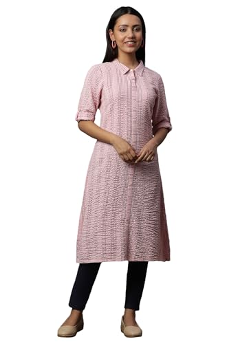 Aurelia WomenS Viscose Striped Regular Kurta (24Fea14807_Pink