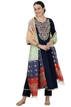 Aurelia WomenS Yarn Dyed Flared Kurta Set With Trousers And Dupatta For Women