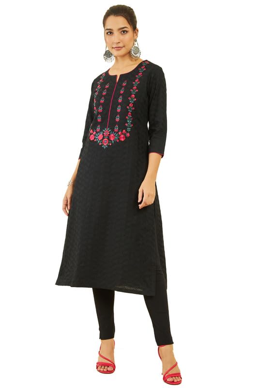 Soch Women Cotton All-Over Threadwork Kurta with Floral Embroidery