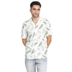 Turtle Men 100% Rayon White Printed Slim Fit Casual Shirt