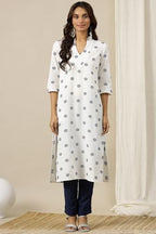 Aurelia Women’S Geometric Printed Straight Pure Cotton Kurta | Lightweight V-Neck Kurta For Women Cotton | Yarn Dyed Kurta For Women | Soft & Breathable Regular Fit Kurta For Women