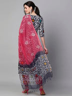 ANNI DESIGNER Womens Cotton Blend Printed Straight Kurta with Pant & Dupatta (Khara Blue_S_Blue_Small)