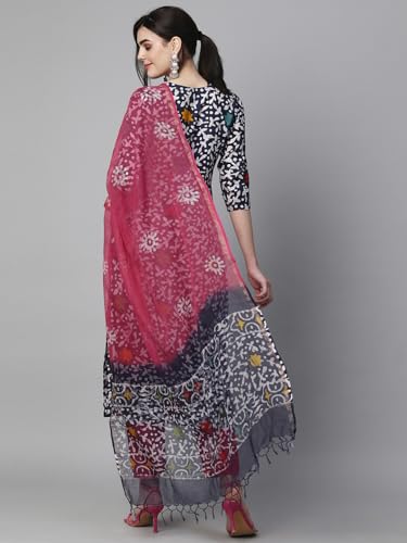 ANNI DESIGNER Womens Cotton Blend Printed Straight Kurta with Pant & Dupatta (Khara Blue_S_Blue_Small)