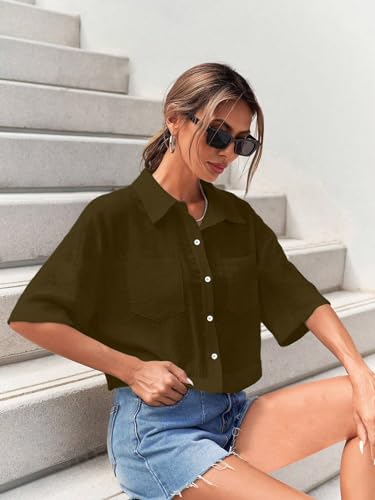 Toplot Shirt For Women || V-Collar Solid Crop For Woman || Half Sleeves For Women || Oversized Shirt For Woman (V-Crop-Shirt-518