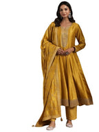 Libas Womens Embroidered Silk Blend A-Line Kurta With Palazzos And Dupatta