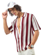 Bewakoof Mens Striped Regular Fit Half Sleeve Collared Neck 100% Cotton Shirt_633506_White_S