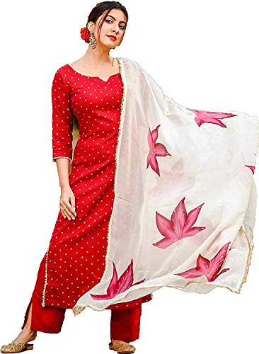 Gosriki Women'S Rayon Kurta Pant With Dupatta (Red_Xl-Go Xx-Large), X Large
