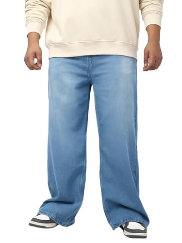 Bewakoof MenS Washed Wide Leg Cotton Plus Size Jeans_644739_Blue_42