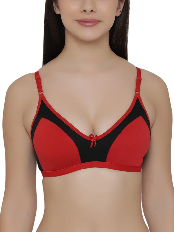 Clovia WomenS Cotton M-Azing Non-Padded Non-Wired Colourblocked Full Coverage Bra (Br0349P04_Red_38C)