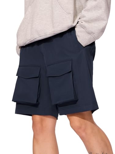 The Souled Store Solids: Navy Blue Men and Boys Drawstringed Polyester Knee Length Bermuda Shorts