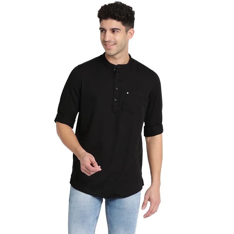 Turtle Men Pure Cotton Solid Kurta Shirts Black