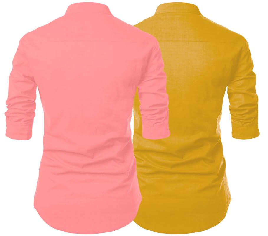 Finivo Fashion MenS Cotton Blend Regular Fit Solid Casual Kurta Shirt Pack Of 2
