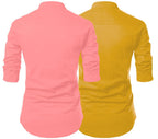 Finivo Fashion MenS Cotton Blend Regular Fit Solid Casual Kurta Shirt Pack Of 2