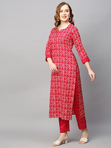 ANNI DESIGNER Womens Cotton Blend Straight Printed Kurta with Pant (Dravini Red_L_Red_Large)