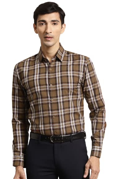 SOJANYA (Since 1958, Mens Cotton Brown & White Check Formal Shirt:Size-38