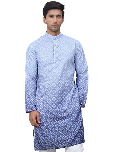 Jompers Blue MenS Ombre Pure Cotton Straight Kurta (Blue, L)