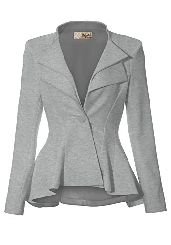 Women Double Notch Lapel Office Blazer JK43864 1073T Heather gR M