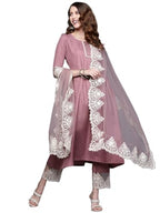 Alvami Women Emboridered Anarkali Kurta and Pant Set with Dupatta (XL) Pink