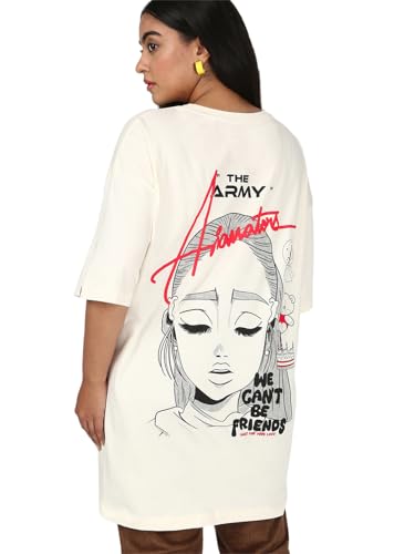 Bewakoof WomenS Graphic Printed Oversized Fit Half Sleeve Round Neck Cotton Jersey Plus Size T-Shirt_654539_Beige_6Xl