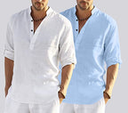 Bellstone MenS Cotton Blend Solid Regular Dress Shirt (Kurta800Combo_White_Skyblue_L Sky Blue)