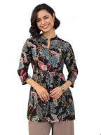 Libas WomenS Silk Blend Floral A-Line Kurtis (98162_Black_Xl)