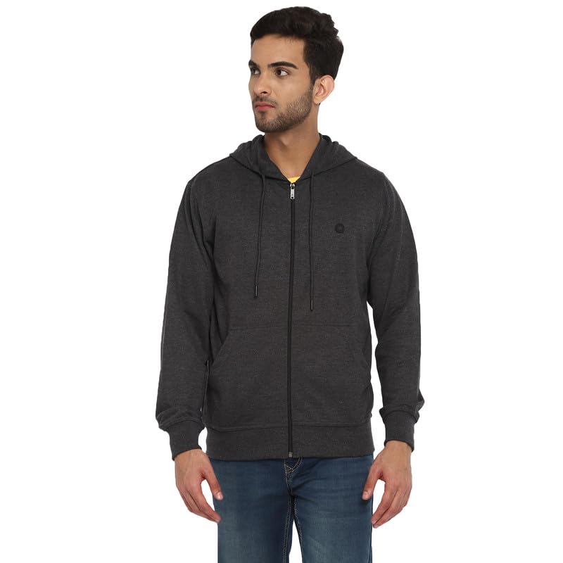 Turtle Men Poly Cotton Solid Charcoal Hooded Sweatshirt
