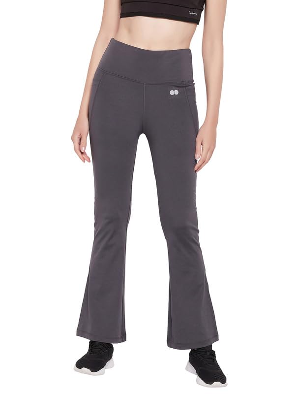 Clovia Womens Comfort Fit High-Rise Flared Yoga Pants with Side Pockets (AB0119R05_Grey_S)