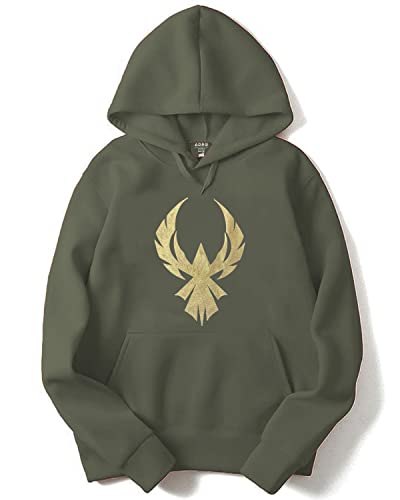 ADRO Men's Cotton Neck Hooded Sweatshirt (H20-GL-EAG-OL_Olive_S)