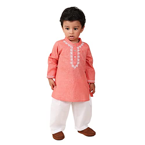 Fabindia Baby BoyS Cotton Embroidered Regular Kurta Set (2106861Red_Red
