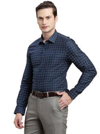Turtle Men 100% Cotton Slim Fit Blue Checkered Full Sleeve Formal Shirt