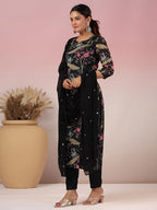 ANNI DESIGNER Womens Rayon Blend Printed Straight Kurta with Pant & Dupatta (Geto Black-NW_XL_Black_X-Large)