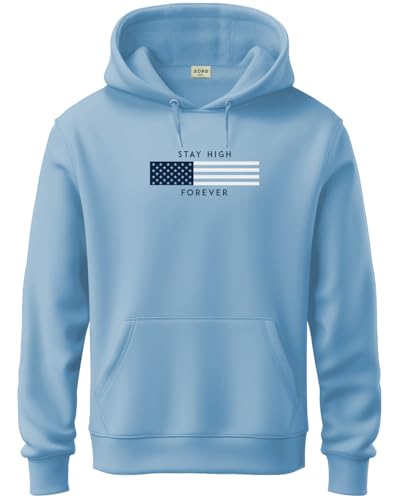 ADRO Hoodies for Men, Printed Regular Fit Cotton Hoodie Sweatshirt, H24-FLAG-SK-2XL Sky Blue