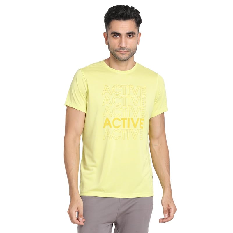 Turtle Men Polyster Cotton Sim Fit Printed Crew Neck Tshirt Lemon