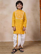 Pspeaches Boys Mandarin Collar Floral Yoke Design Regular Thread Work Kurta With Dhoti Pants (10-12Years)