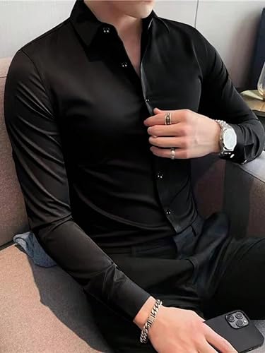 Indoprimo MenS Classic Fit Plain Satin Casual Shirt For Men Full Sleeve