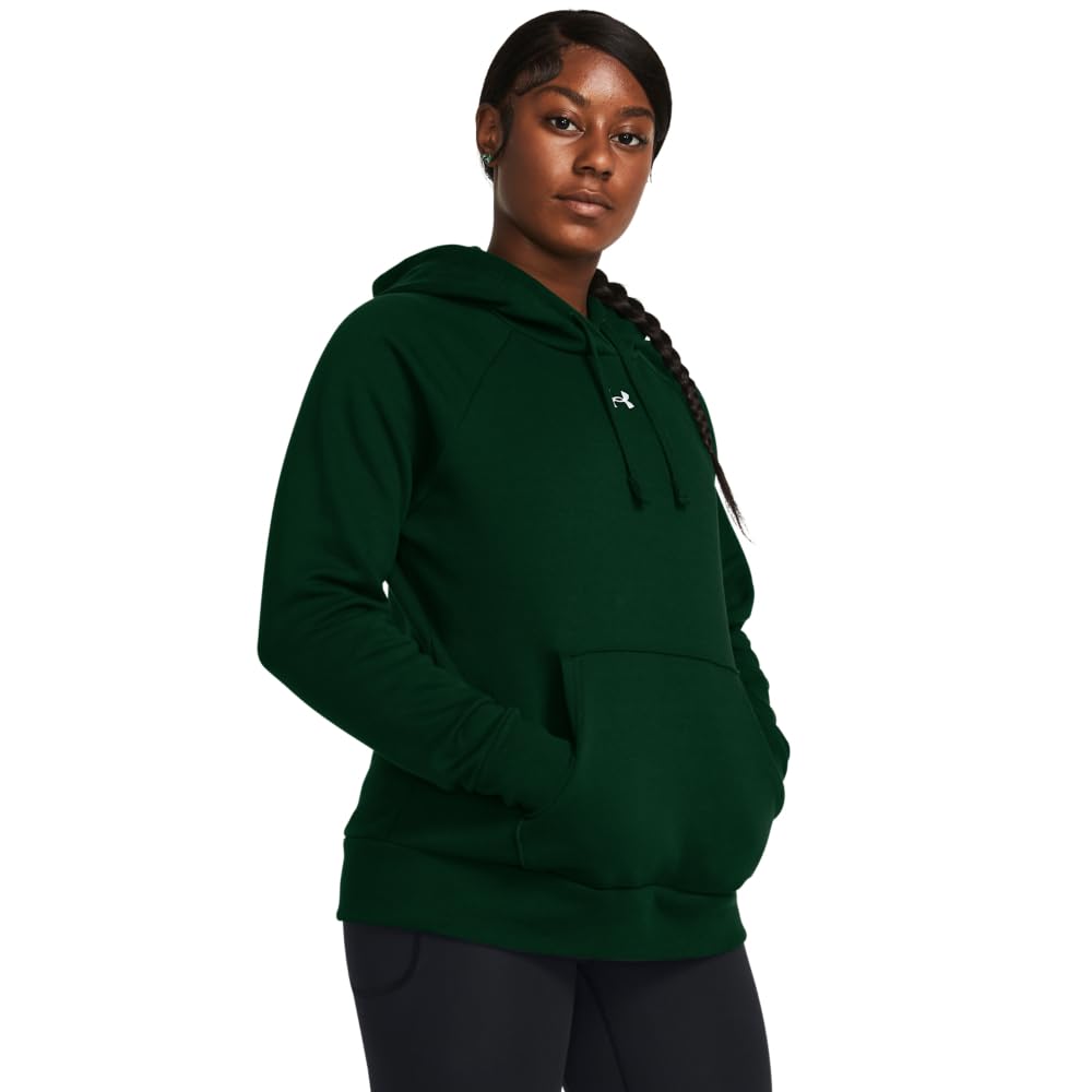 Under Armour Womens Rival Fleece Hoodie, (301) Forest Green / / White, X-Small