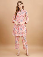 Womanista Women'S Multi Coloured Pure Cotton Floral Printed Tunic With Trouser Co-Ord(Co-Ords_9077)