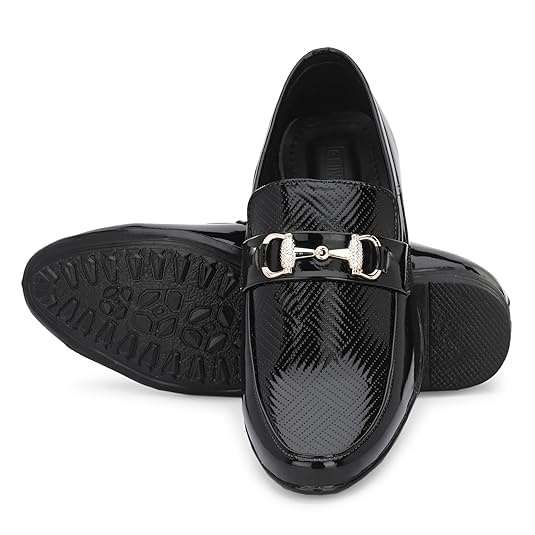 GELLWOJ Mens 112 Black Buckle Loafers Slip On Formal Shoes for Men Stylish Comfortable Lightweight Office with Classic Design a 9