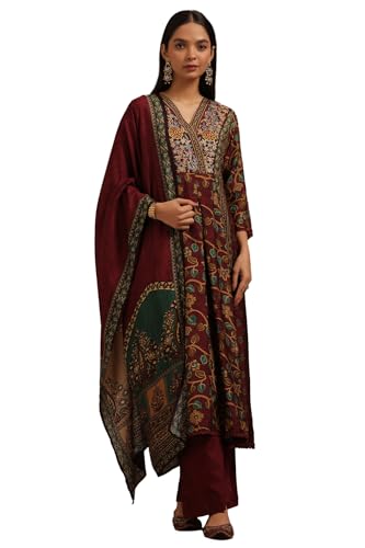 Soch Women Russian Silk Floral Print Suit Set with Thread Work