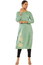 Soch Women Green Rayon Floral Embroidered Kurta With Cutwork And Mirror Embellishment