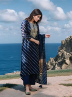 Anni Designer Women'S Rayon Viscose Straight Leheriya Printed Kurta With Pant & Dupatta