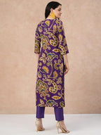 ANNI DESIGNER Womens Cotton Blend Straight Printed Kurta with Pant (Tinka Begani_XXL_Blue_XX-Large)