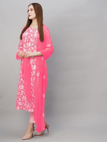 ANNI DESIGNER Womens Cotton Blend Straight Printed Kurta with Pant & Dupatta (MEI Pink_XXL_Pink_XX-Large)