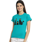 Preneum Womens Cotton Regular Fit Latest Graphic Stylish Printed Short Sleeves Casual T-Shirt || Latest Style (Pack 4), Blue &